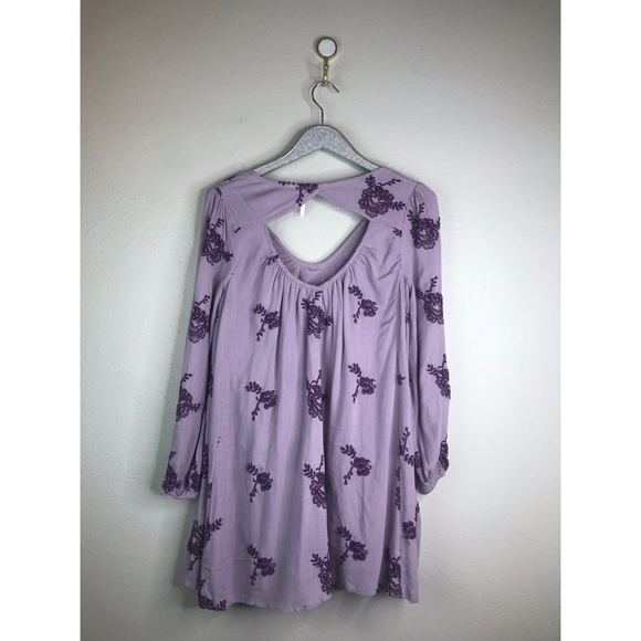 Free People Emma Embroidered Tunic Dress in Purple - Picture 3 of 6